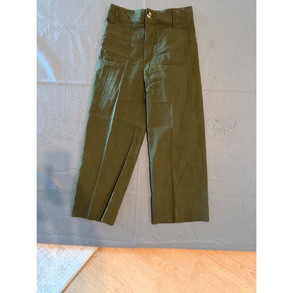 Maeve Anthropologie The Colette Wide Leg Cropped Pants Olive Green 28